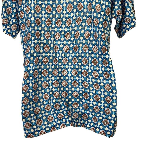 CHICO'S Blue Orange Knit V-Neck Short Sleeve Ramie & Rayon Blend Thin Sweater 1 - Picture 13 of 16